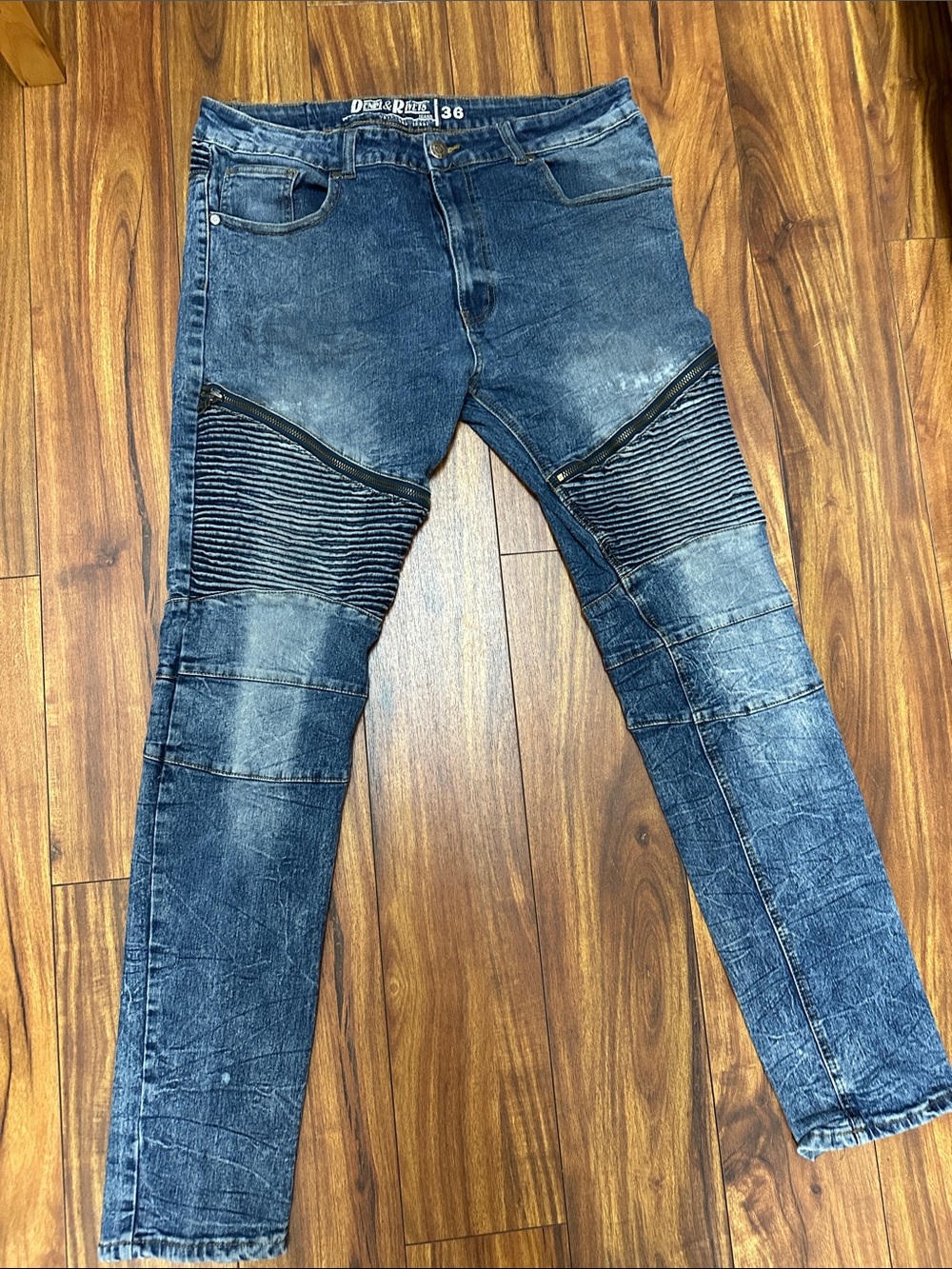Men's Skinny Biker Jeans in Washed Blue - D&B Rides
